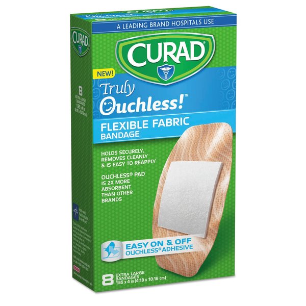 Curad Ouchless Flex Fabric Bandages, 1.65 x 4, PK8 CUR5003